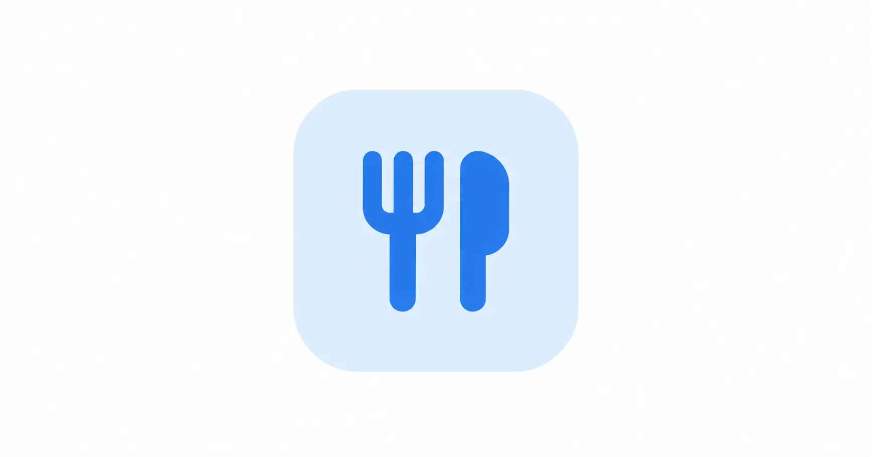 Blue fork and spoon utensils icon on a light blue background
