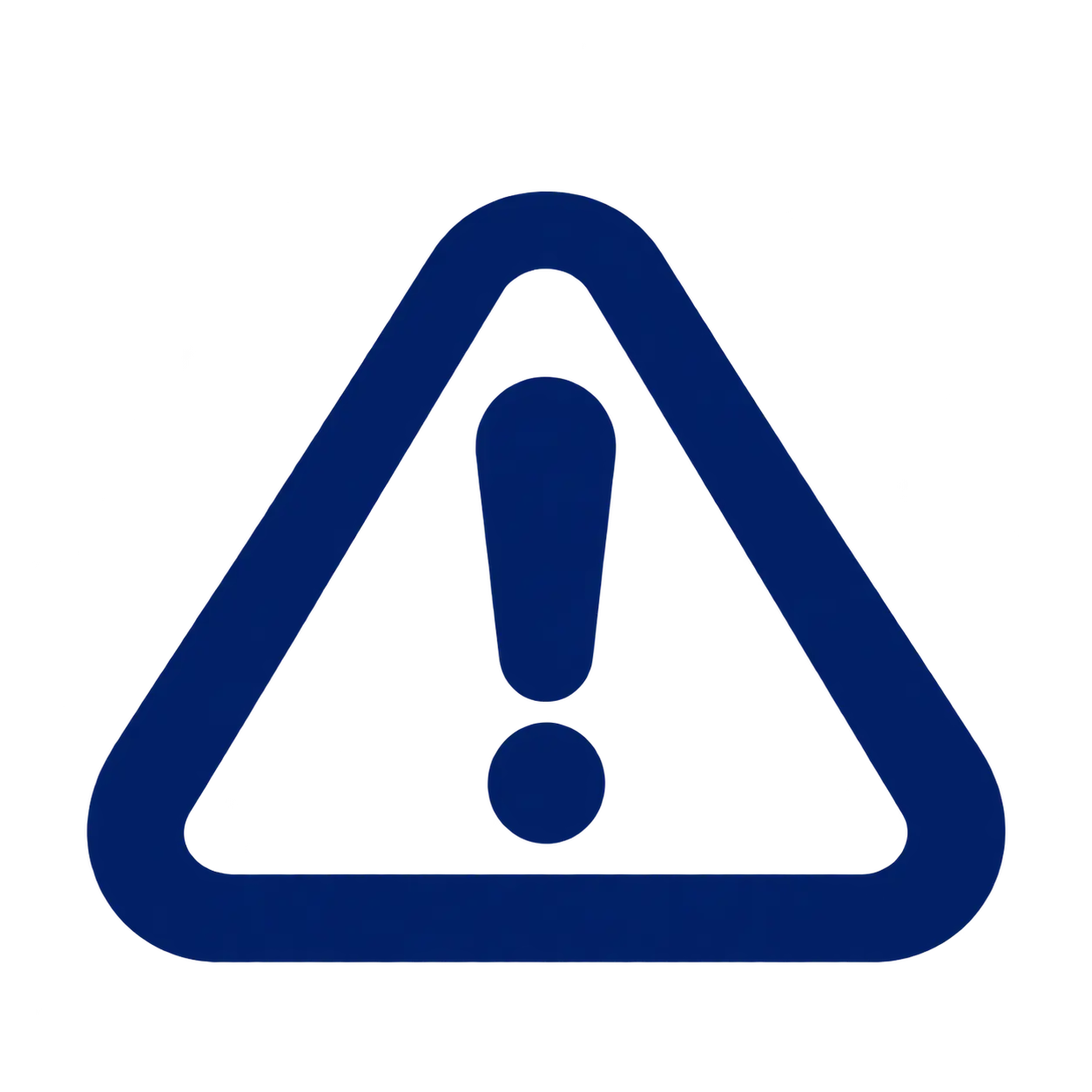 Navy blue warning triangle icon with exclamation mark