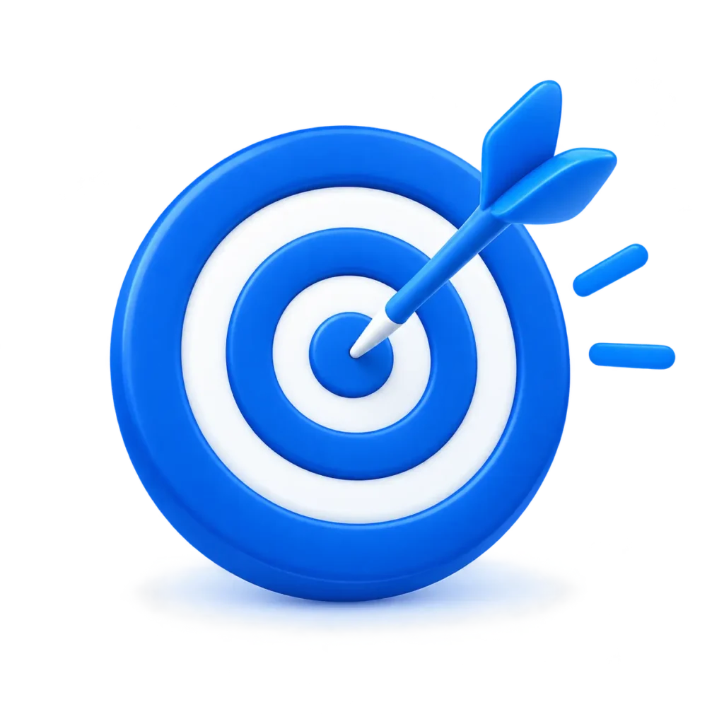 Blue target with dart hitting the bullseye representing goal achievement