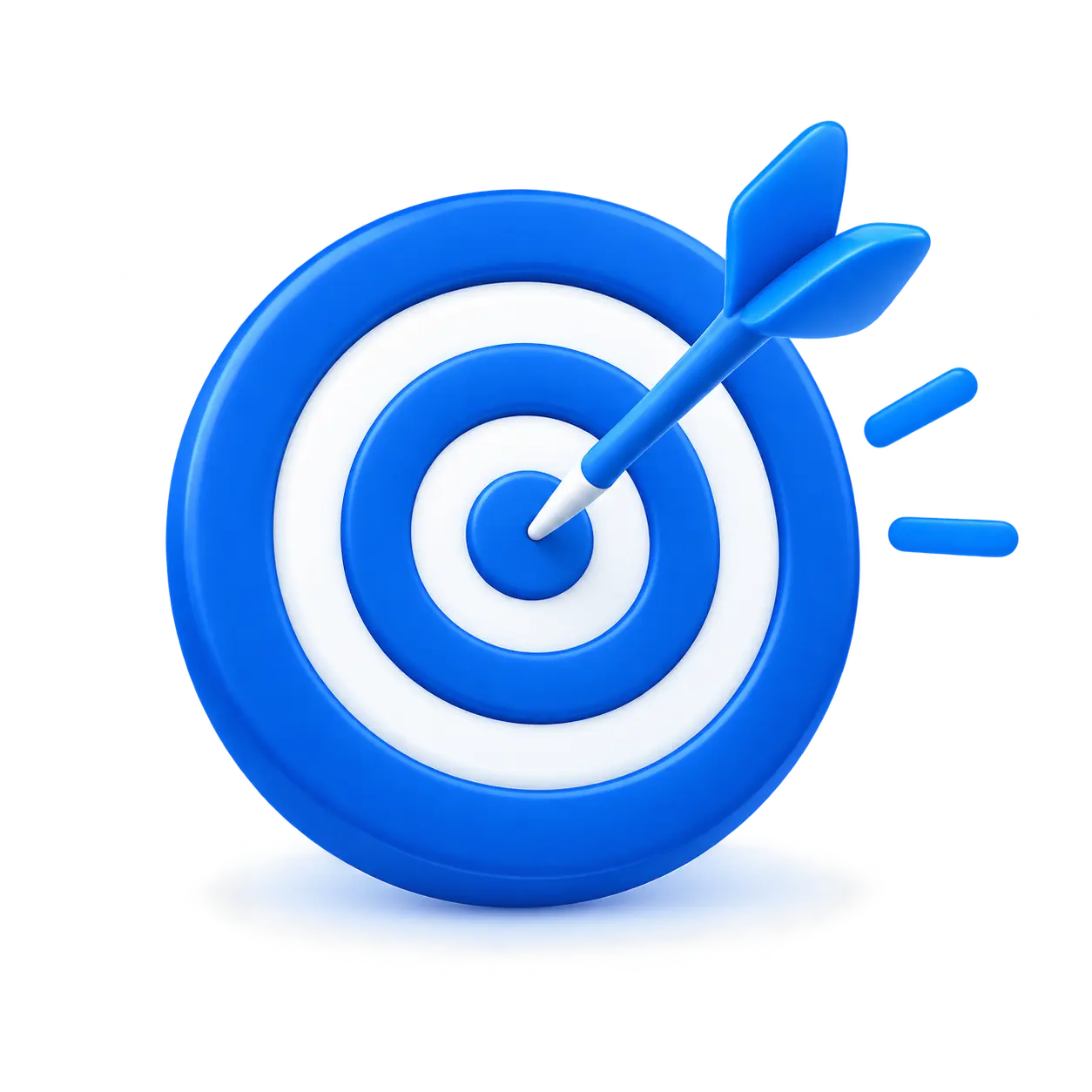 Blue target with dart hitting the bullseye representing goal achievement