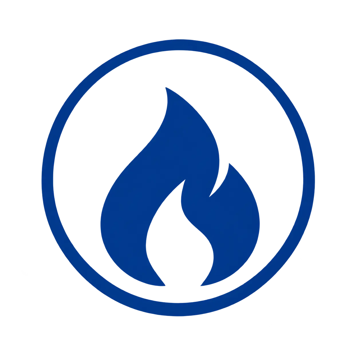 Blue flame icon inside a circular outline