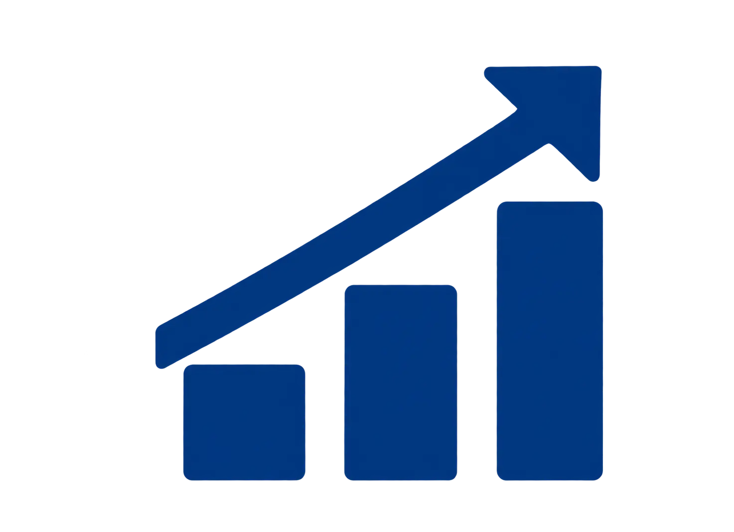 Blue bar chart with an upward arrow