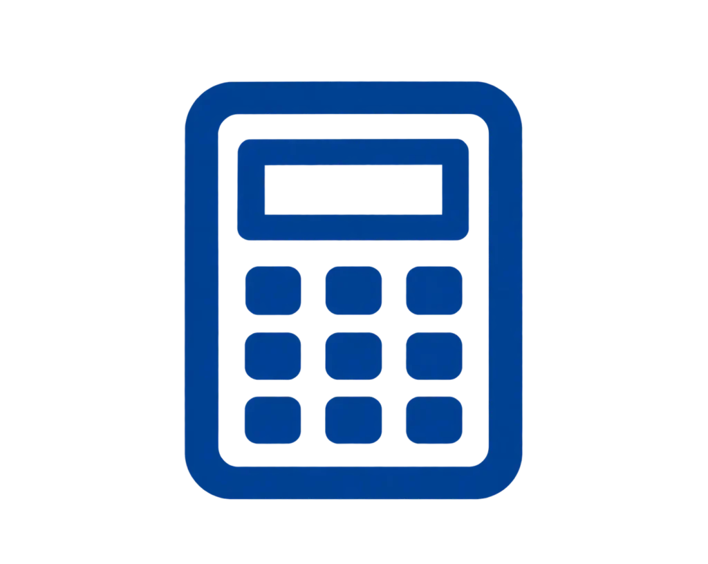 Blue calculator icon with a display screen and buttons