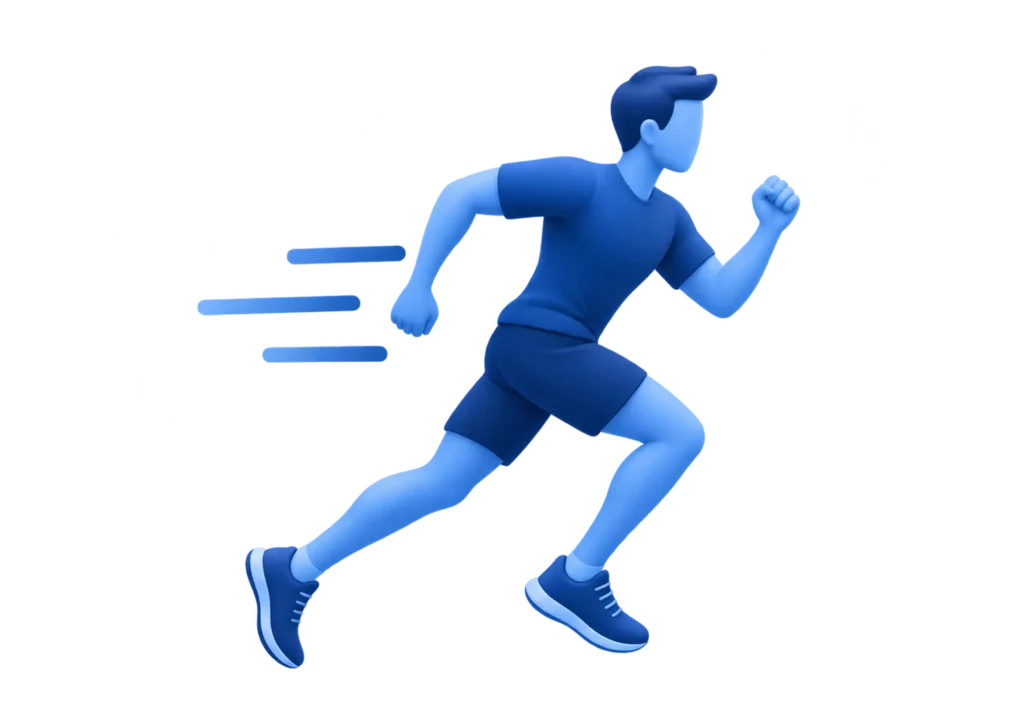 3D blue athlete running for fitness and exercise
