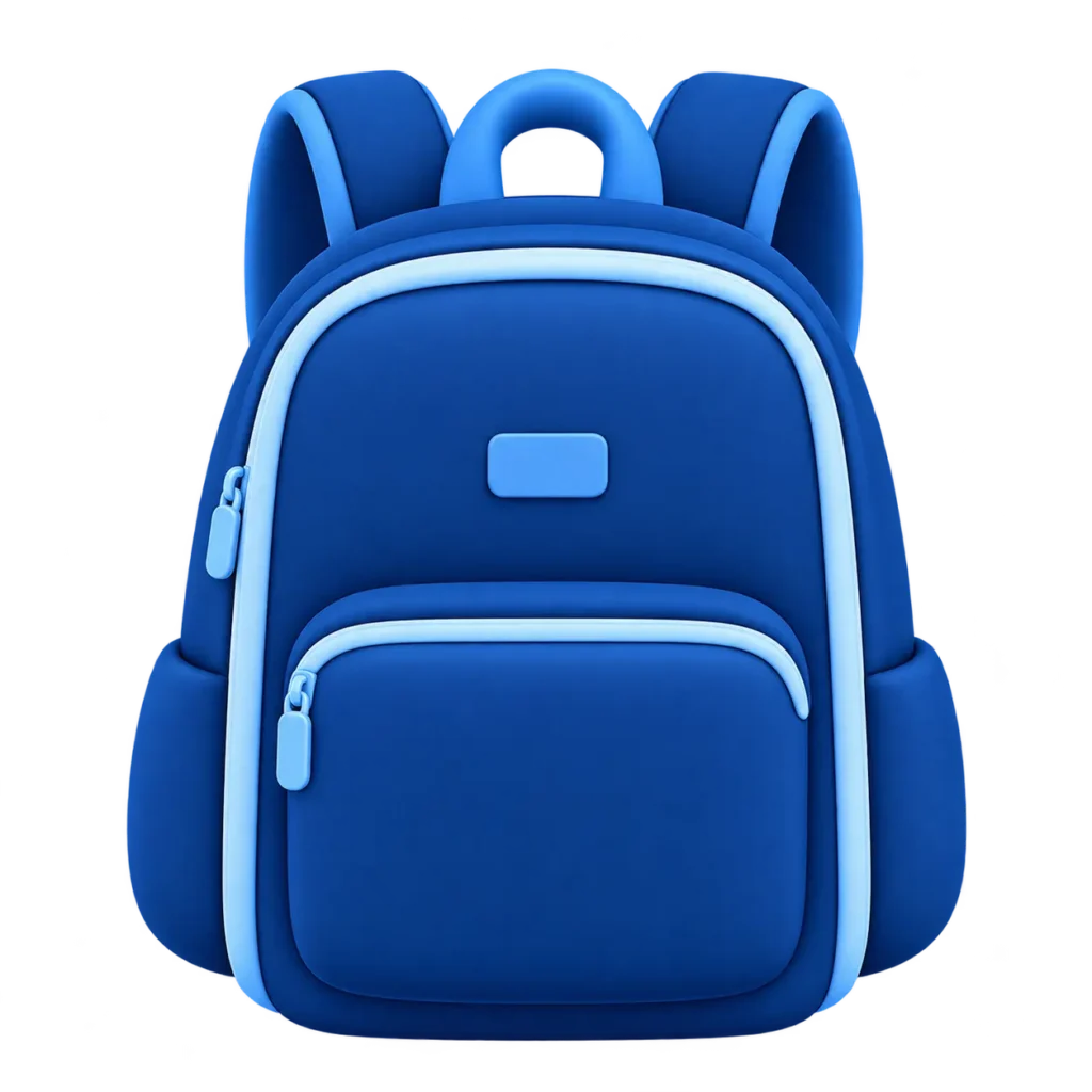 3D blue backpack isolated on a transparent background