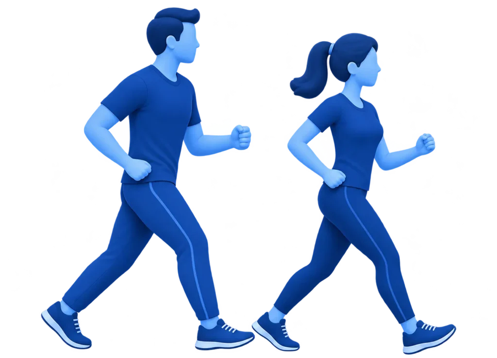 3D blue man and woman jogging for fitness and exercise